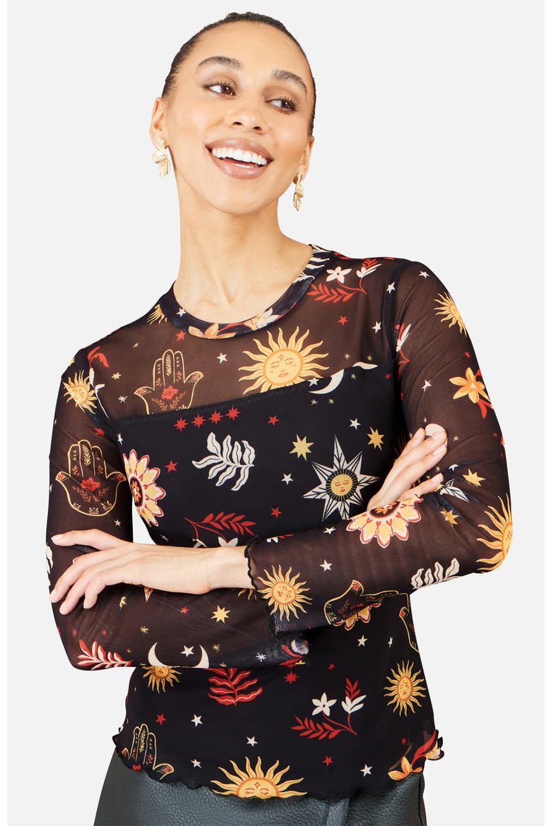 Cosmic Mesh Long-Sleeve Top, Alternate, color, Black
