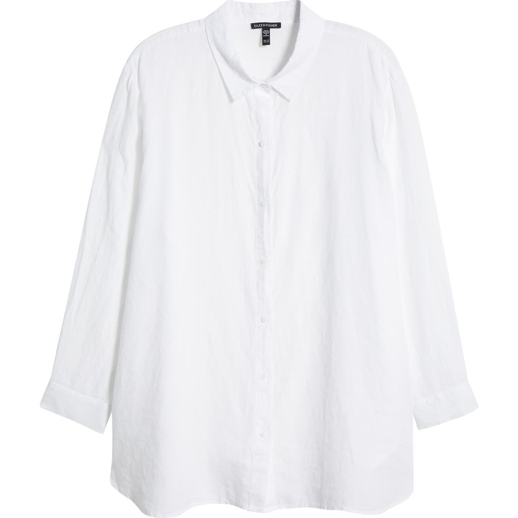 Eileen Fisher Classic Collar Organic Linen Button-up Shirt In White