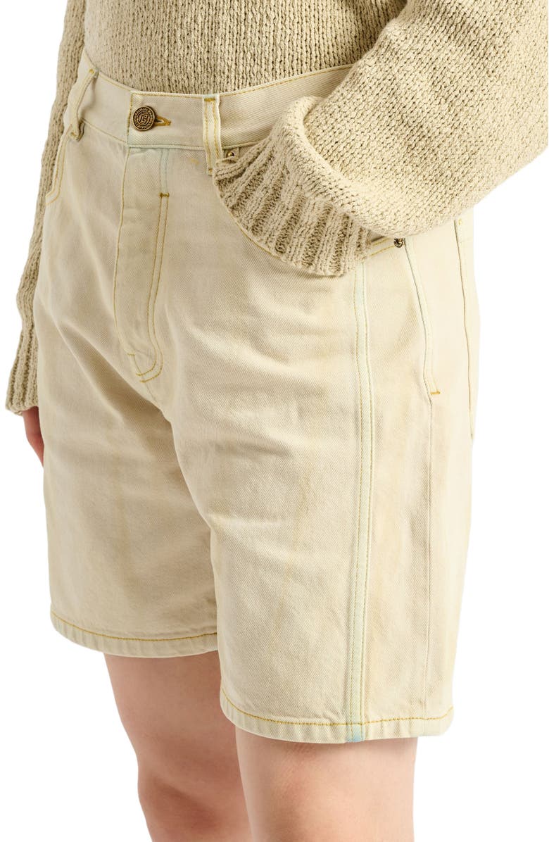 Balmain Faded denim Bermuda shorts, Alternate, color, Beige