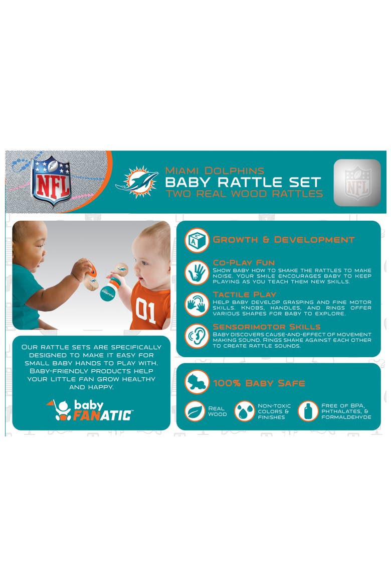 Miami Dolphins Baby Rattles 2-Pack, Alternate, color, Multicolor