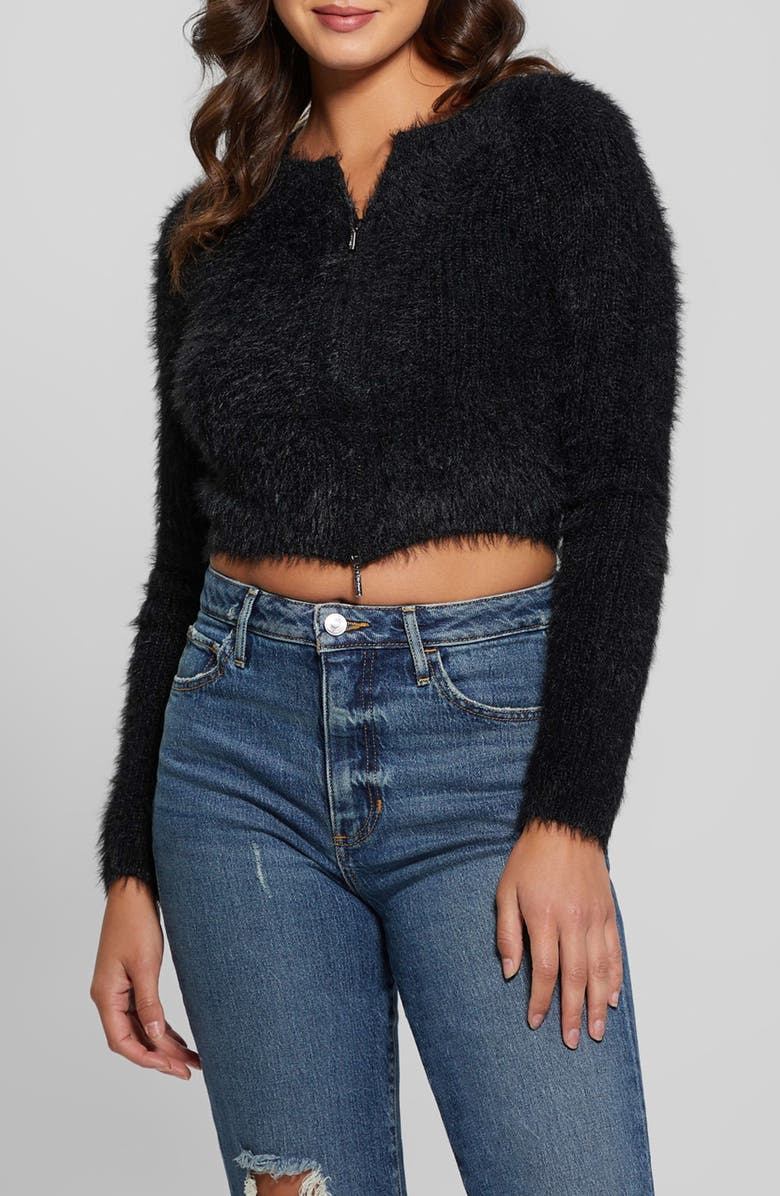 GUESS Avery Zip Cardigan, Main, color, Jet Black