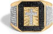 Haus of Brilliance Men's 10K Yellow Gold 1 1/2 ctw White and Black Diamond Cross Signet Ring