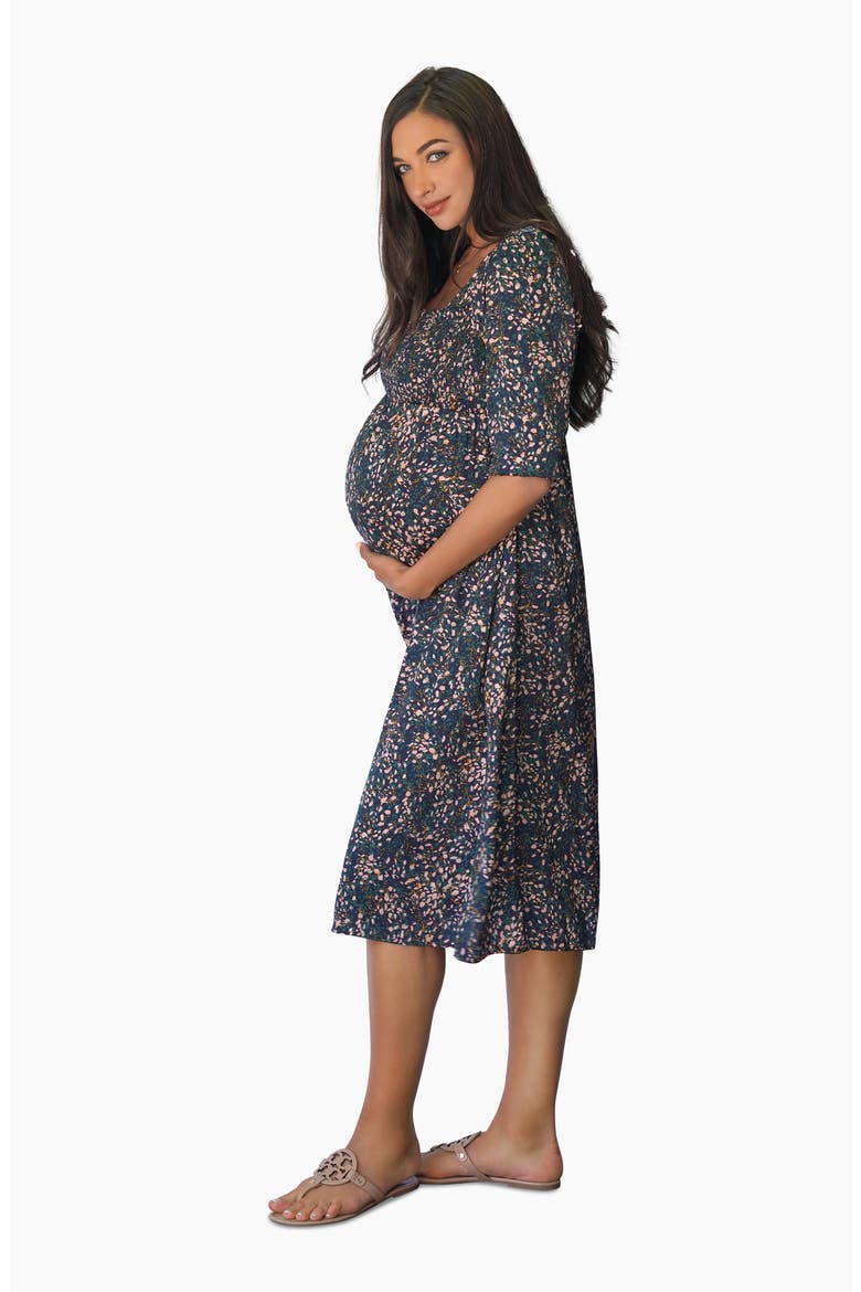 Ingrid & Isabel® Smocked Square Neck Maternity Dress, Alternate, color, ABSTRACT DITSY