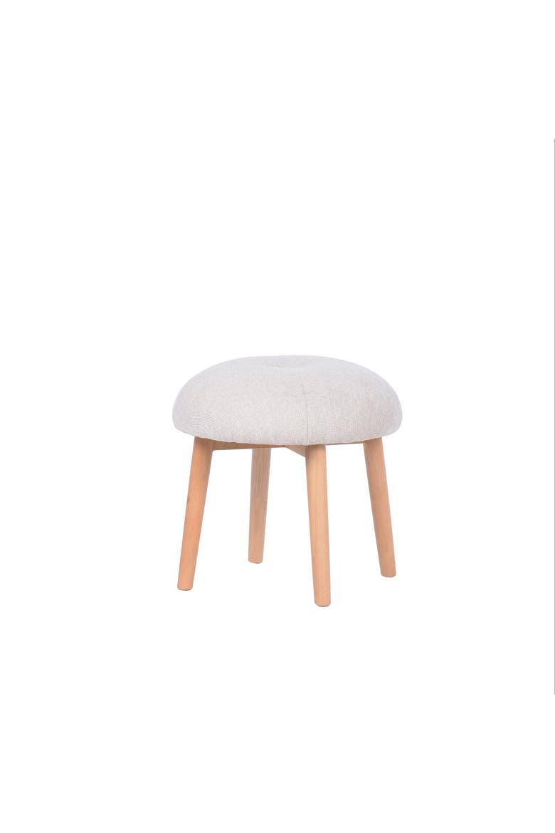 Tufted Fabric Upholstered Stool with Beech Wood Legs, Alternate, color, Cream