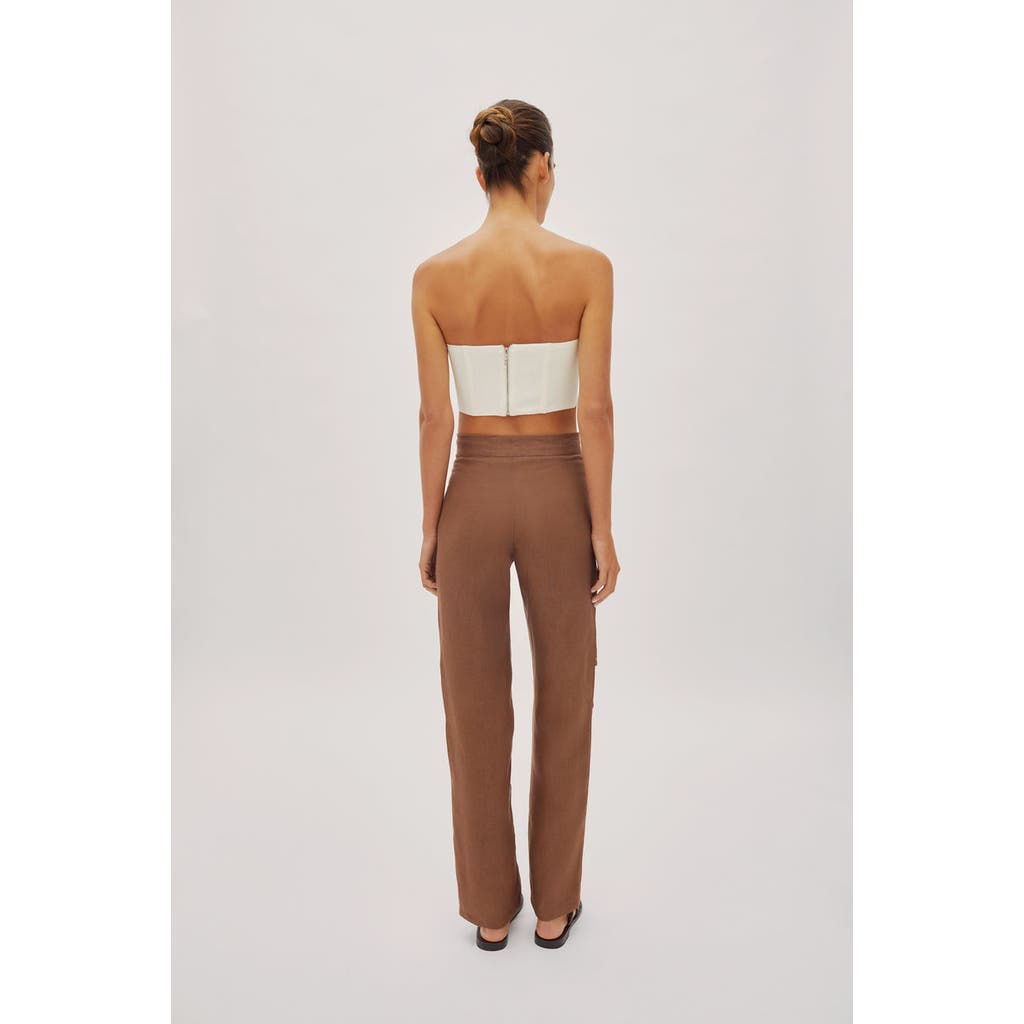 Labeca London Asher Cappuccino Linen Cut Out Contrast Stitch Pants In Brown