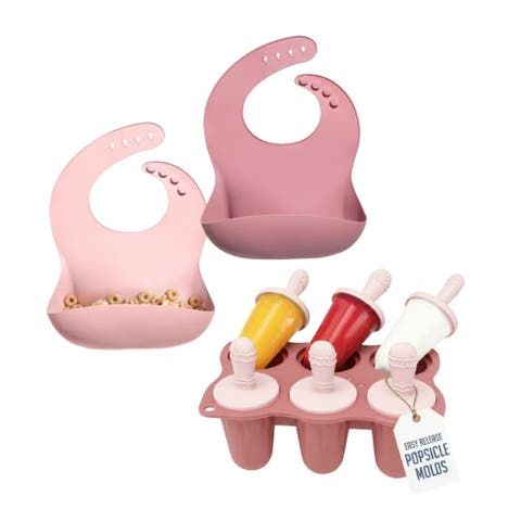 Silicone Baby Popsicle Mold with 2 Waterproof Bibs, BPA Free, Freezer Safe, Dishwasher Safe Teething Set