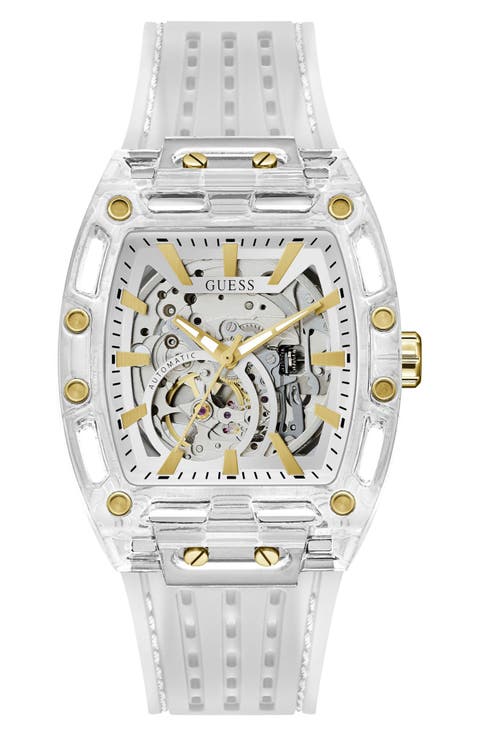 Cut Through Analog Quartz Silicone Strap Watch, 42mm
