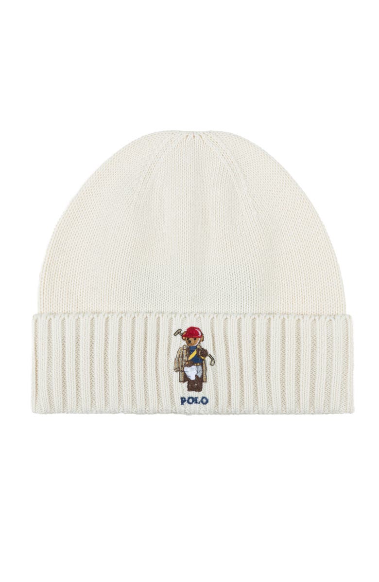 Polo Ralph Lauren Polo Society Bear Beanie, Main, color, Antique Cream