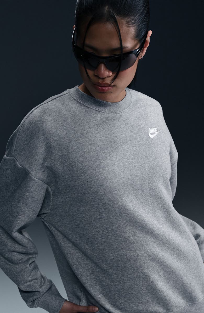 Nike Club Fleece Loose Fit Crewneck Sweatshirt, Alternate, color, 063 063 D Gr H/White