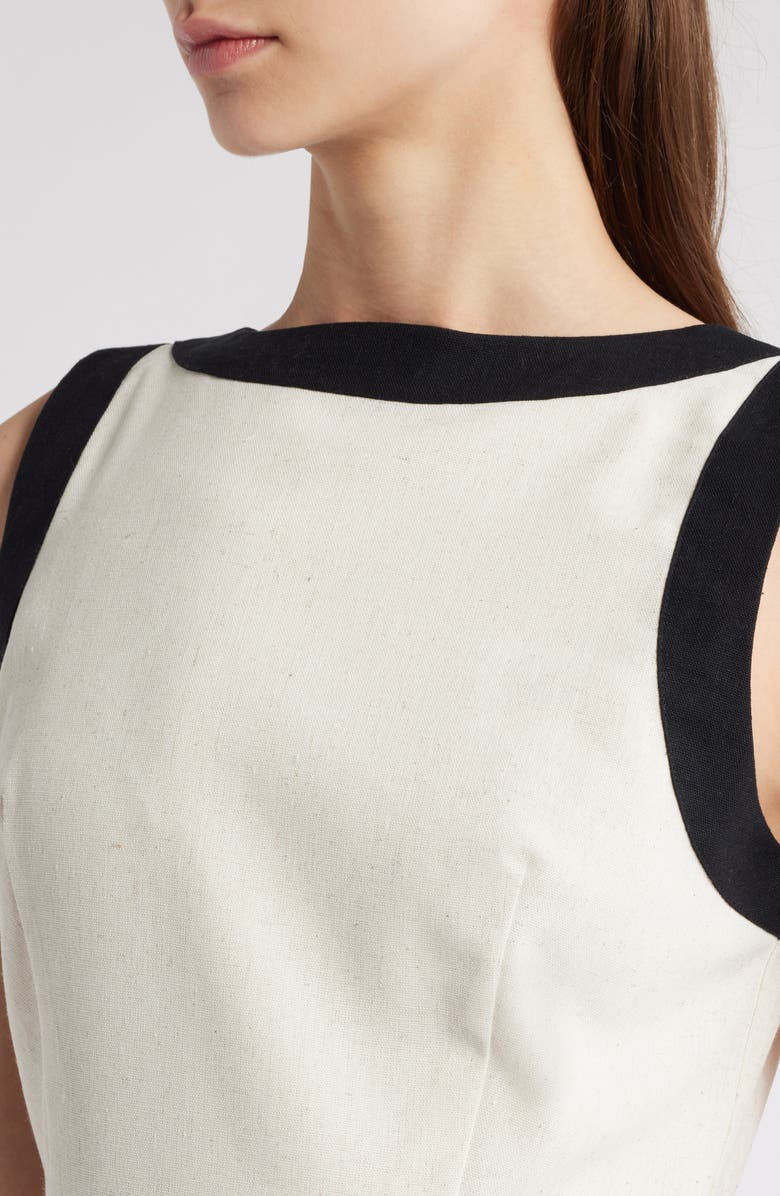 ZOE AND CLAIRE Contrast Trim Linen & Cotton Blend Midi Dress, Alternate, color,