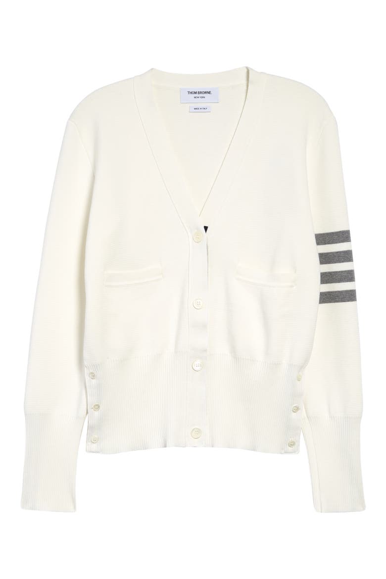Milano Stitch V-Neck 4-Bar Cardigan, Main, color, WHITE