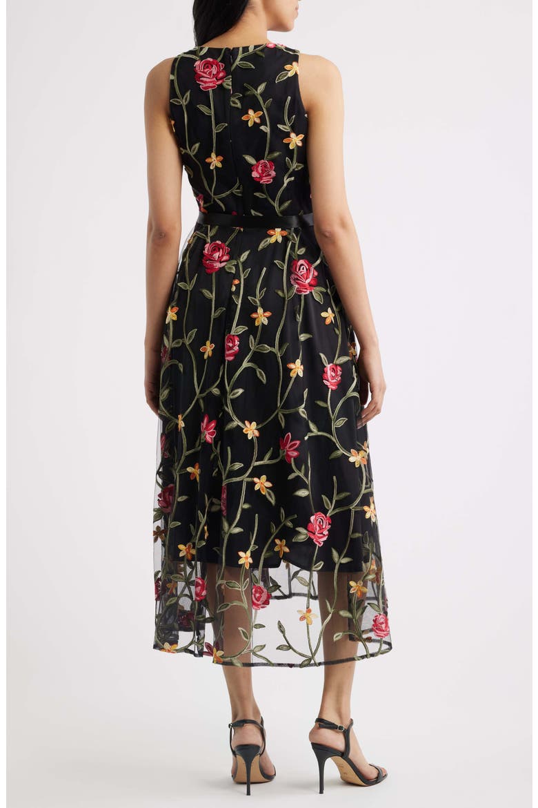 Floral Embroidered Sleeveless Midi Dress, Alternate, color, BLACK MULTI