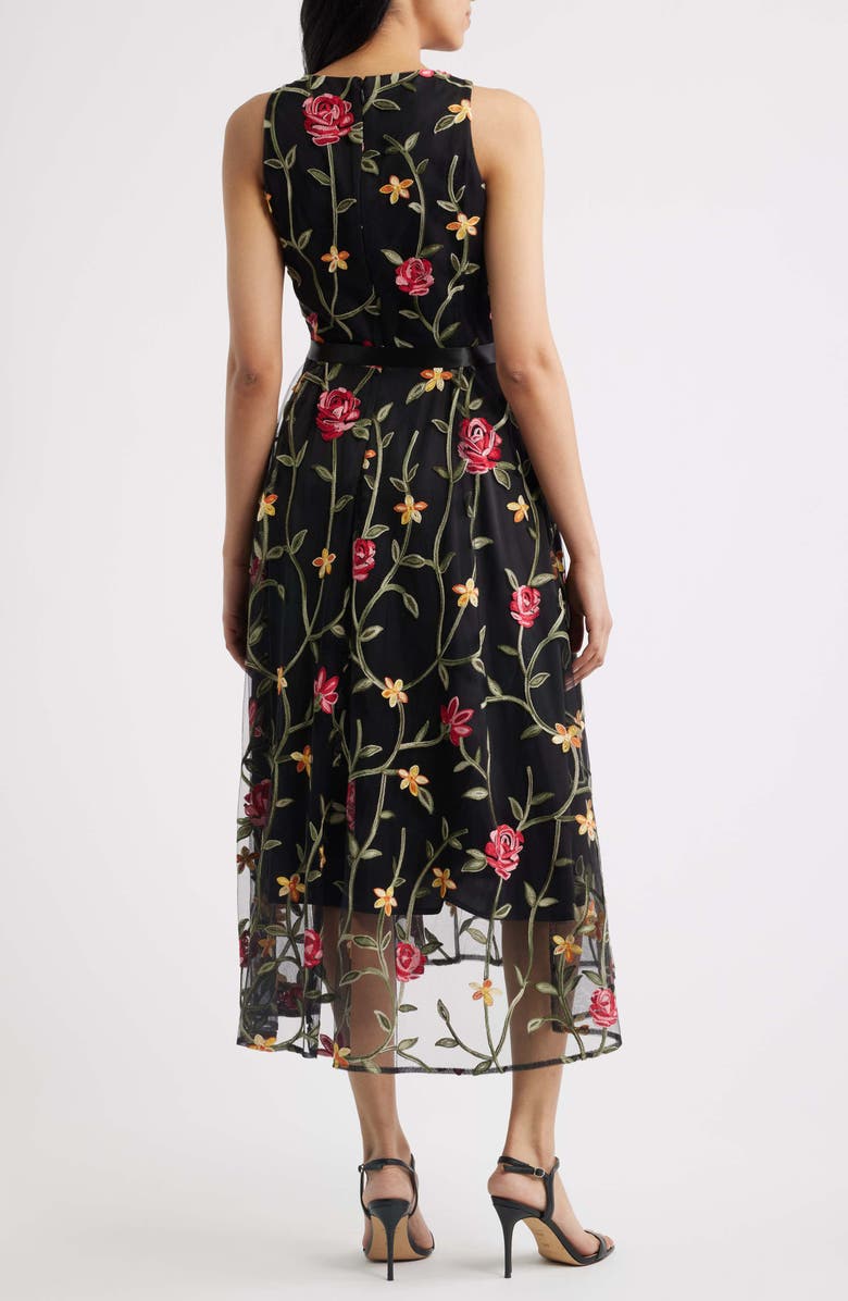 Tahari ASL Floral Embroidered Sleeveless Midi Dress, Alternate, color, Black Multi