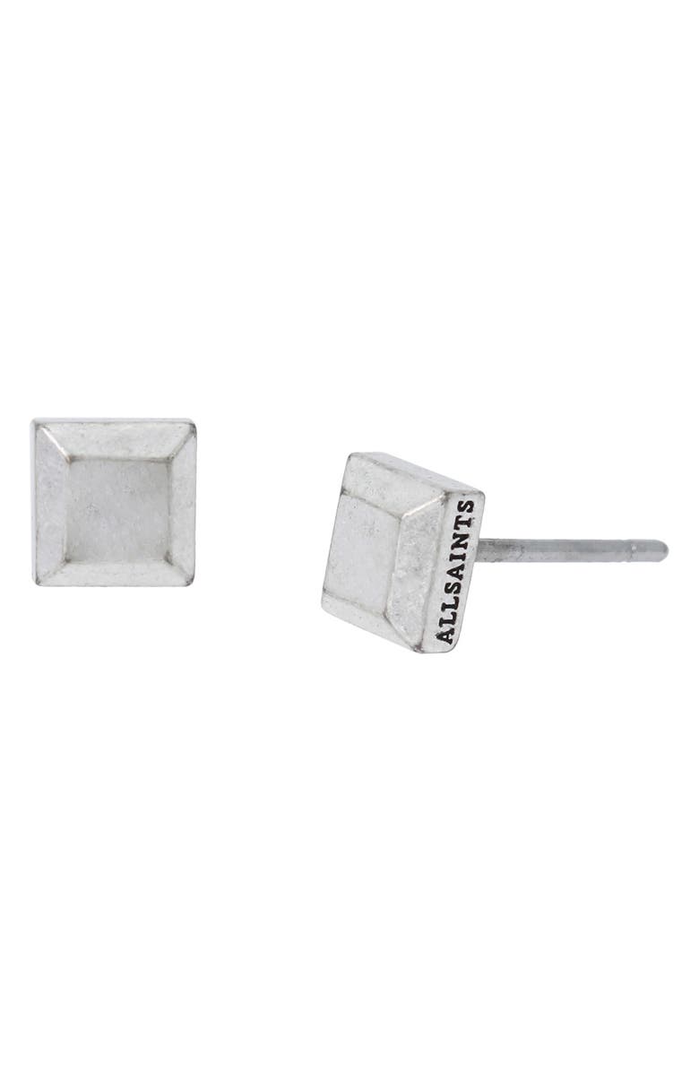 AllSaints Men's Small Square Stud Earrings, Main, color, Warm Silver