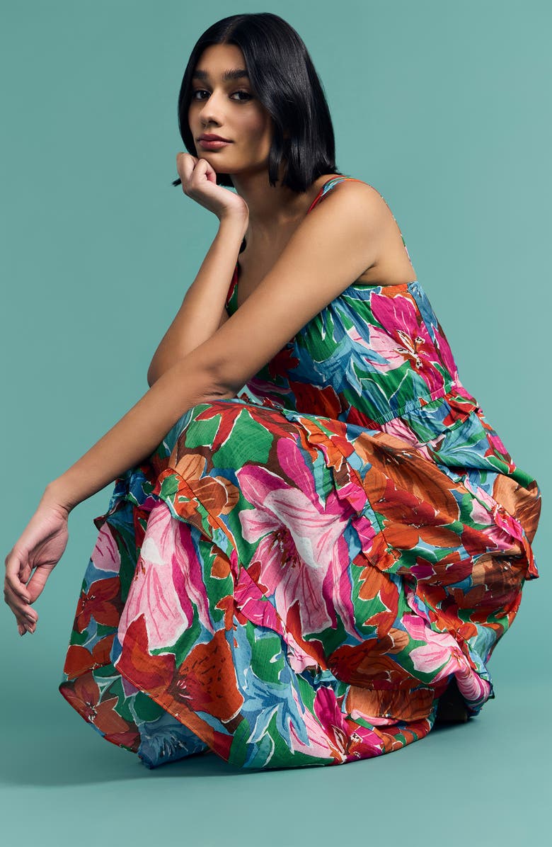 Maggy London Floral Midi Sundress, Alternate, color, Kelly Green/ Fuchsia