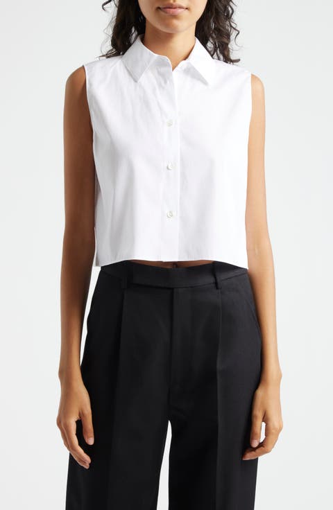 Sleeveless Crop Cotton Button-Up Shirt (Regular & Petite)