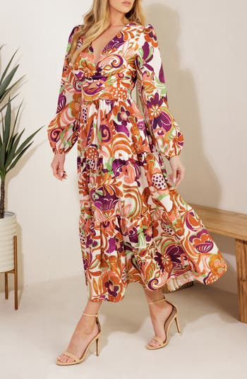 Long Sleeve Tiered Midi Dress
