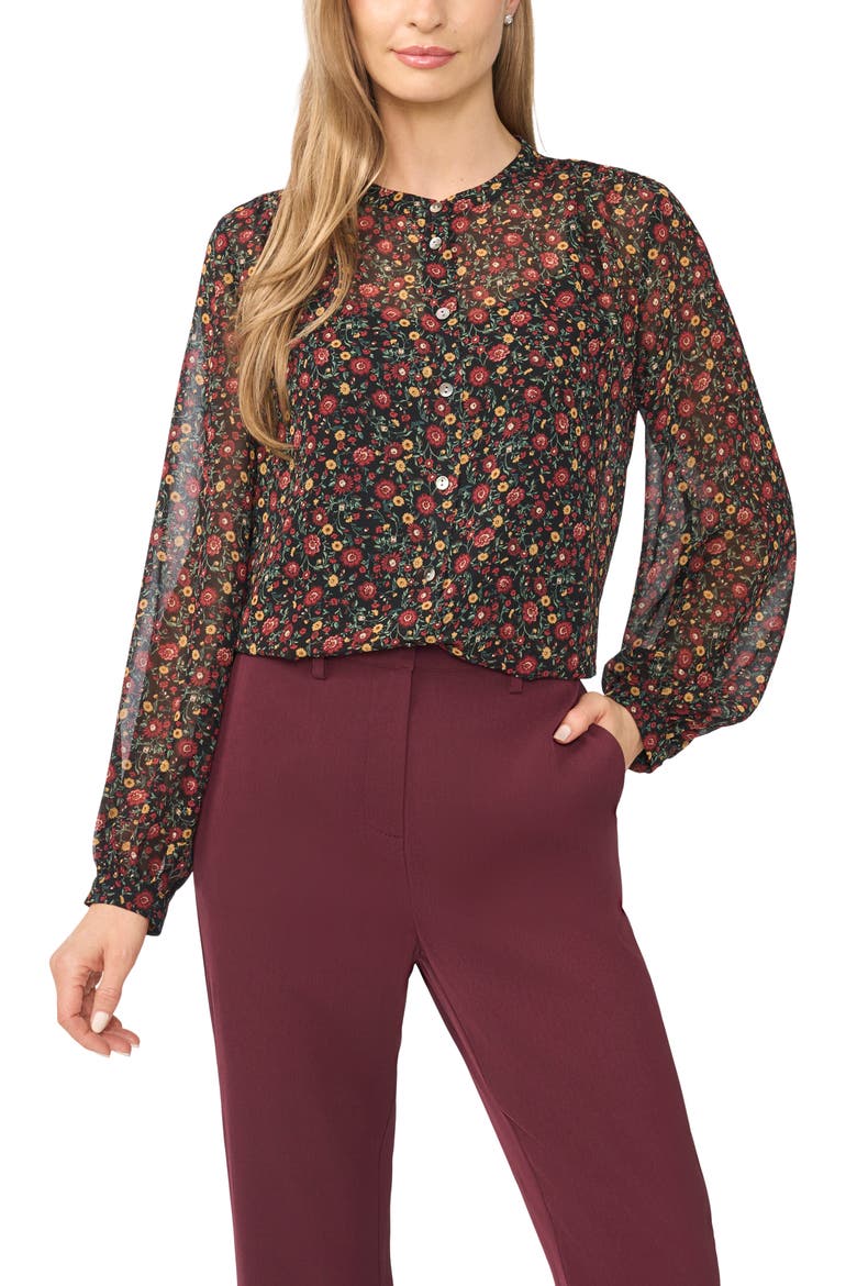 Mock Neck Button Front Shirt, Main, color, MERLOT
