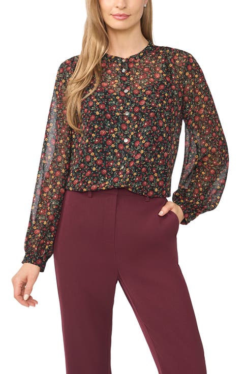 Mock Neck Button Front Shirt