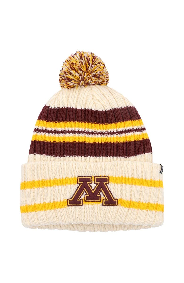 '47 Men's '47 Natural Minnesota Golden Gophers Hone Cuffed Knit Hat with Pom, Main, color, 