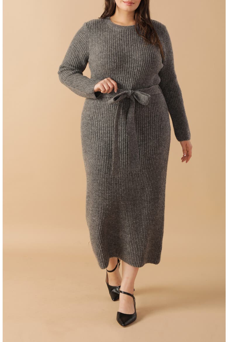 Long Sleeve Midi Sweater Dress, Alternate, color, HEATHER GREY