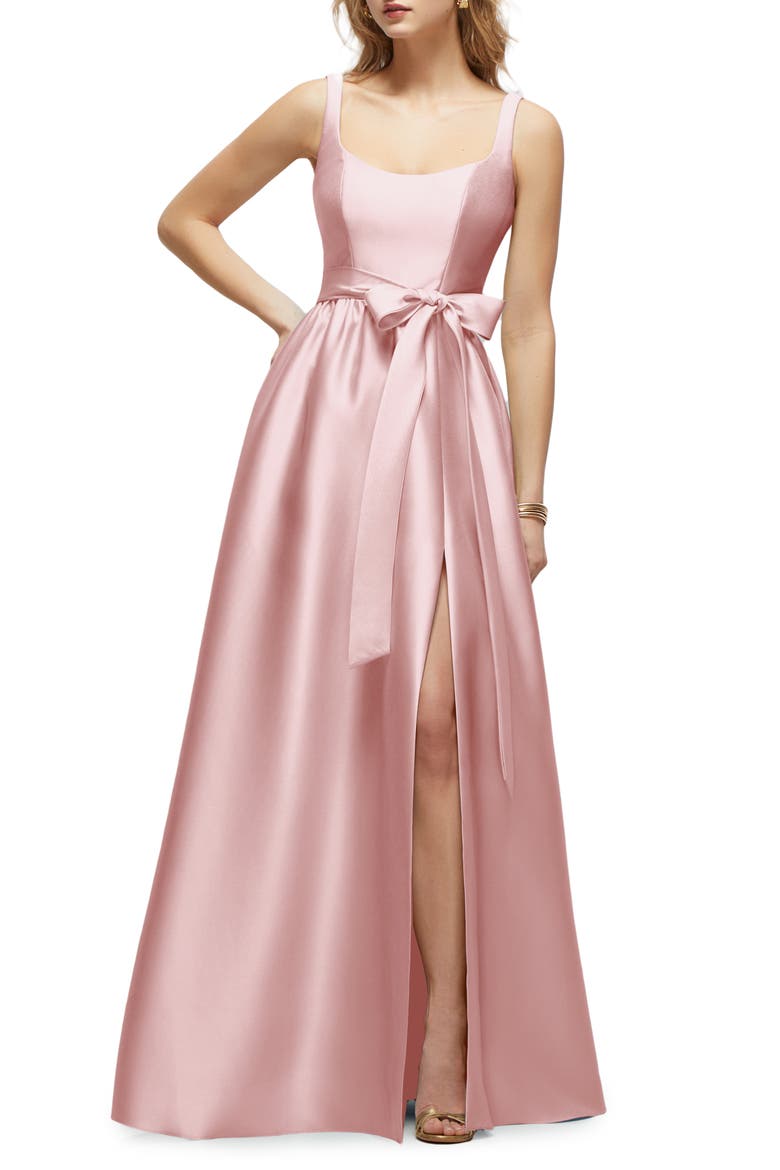 Bow Satin Twill Gown, Main, color, BALLET PINK
