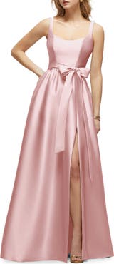 Dessy Collection Bow Satin Twill Gown
