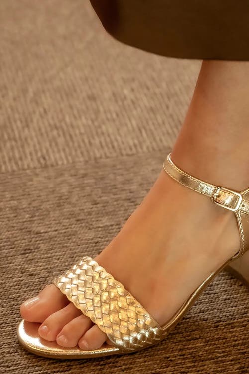 Menina Step Mia Leather Block Heel Sandal In Gold