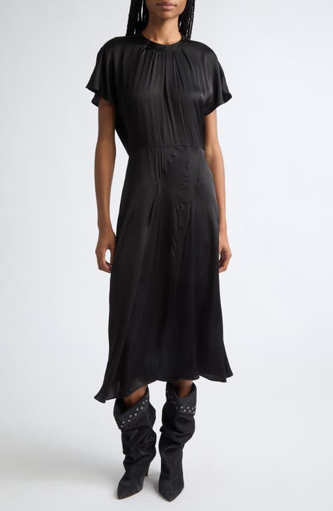 Namsha Draped Satin Midi Dress