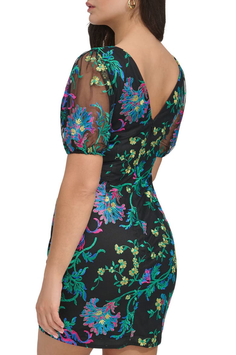 Floral Embroidered Mesh Minidress, Alternate, color, BLACK MULTI