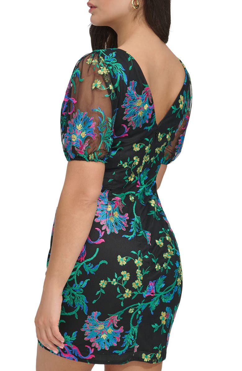 Siena Floral Embroidered Mesh Minidress, Alternate, color, Black Multi