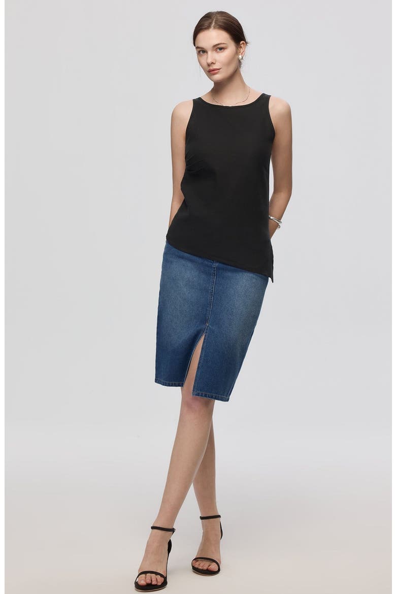 Denim Atelier Midi Skirt, Alternate, color, Medium Indigo