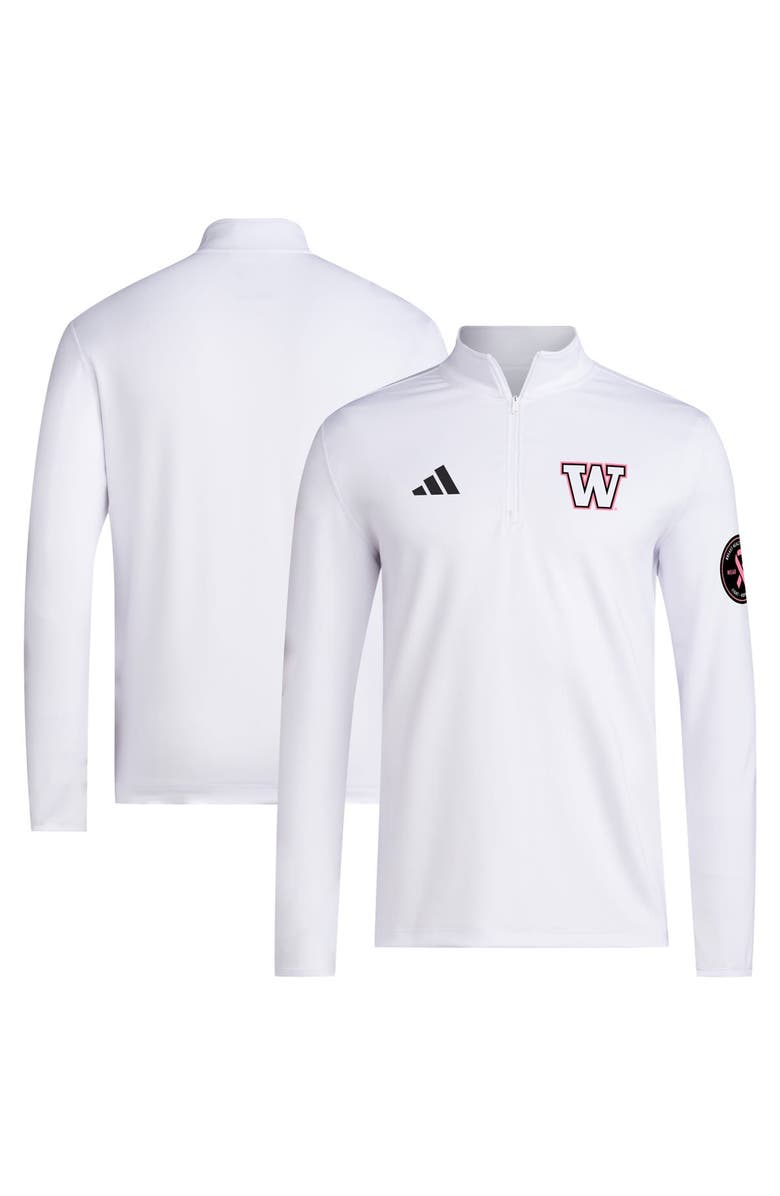 adidas Men's adidas White Washington Huskies Wear Pink Quarter-Zip Pullover, Main, color, White