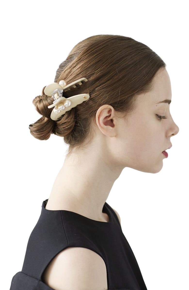 Alexandre de Paris Pearl Claw Clip, Alternate, color, Beige