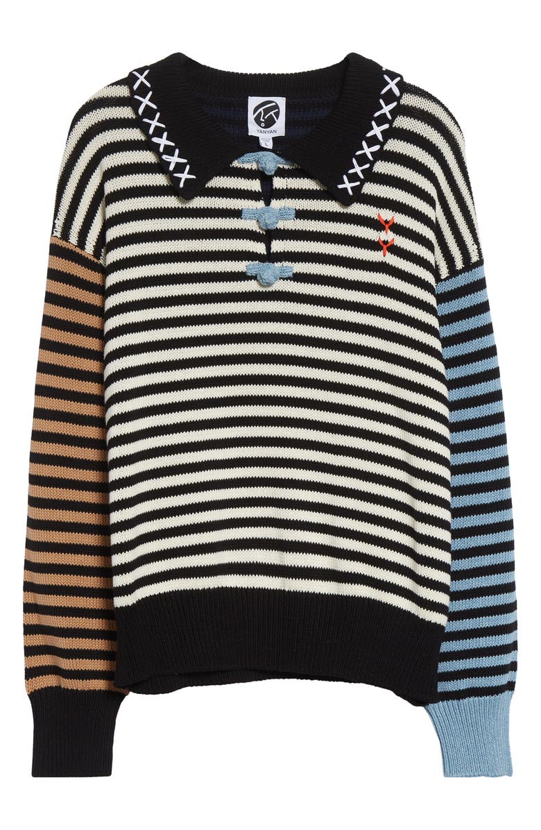 YanYan Bao Colorblock Stripe Long Sleeve Knit Cotton Polo, Alternate, color,