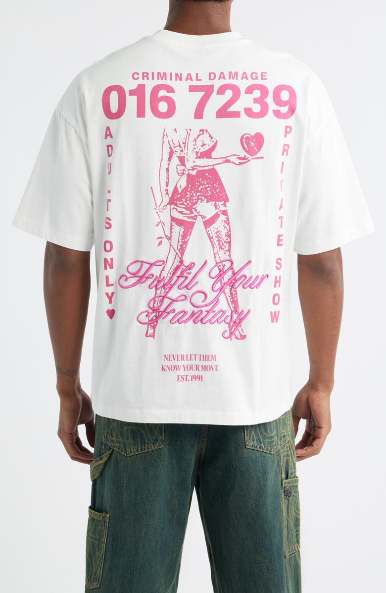 CRIMINAL DAMAGE Fantasy Fulfilled Oversize Embroidered Graphic T-Shirt, Alternate, color, Off White/ Pink