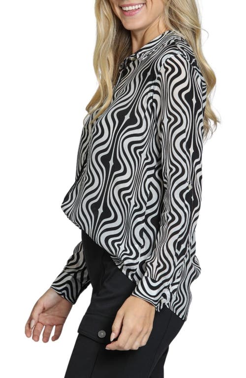 Apny Wavy Print Roll Tab Sleeve Button-up Shirt In Multi