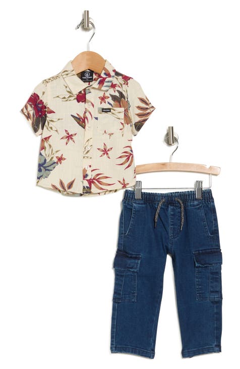 Floral Button-Up Shirt & Cargo Pants Set (Baby)