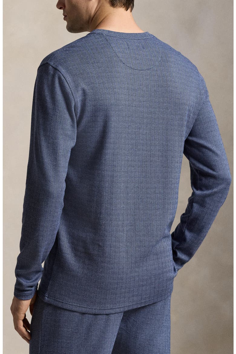 Herringbone Long Sleeve Henley Sleep Shirt, Alternate, color, NAVY HERRINGBONE STONE