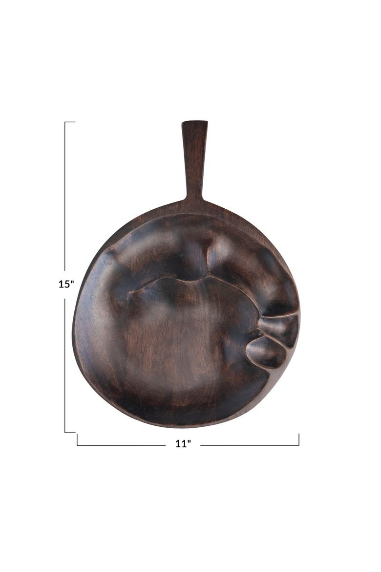 Organically Shaped Acacia Wood Serving Board with Handle, Black, Alternate, color, Black