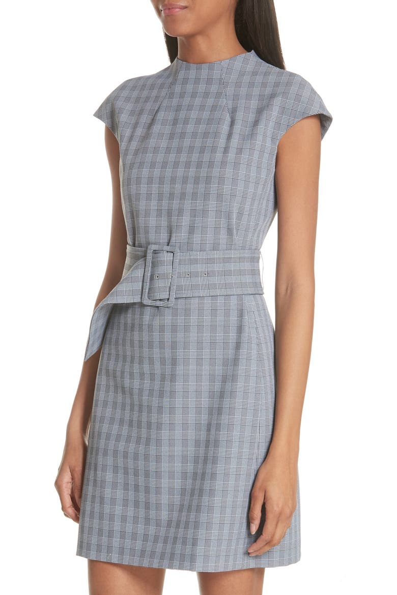 McClair Plaid Mod Belted Sheath Dress, Alternate, color, BLACK/ WHITE