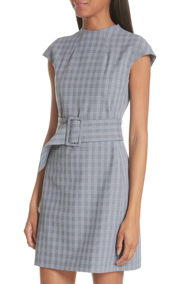 Theory McClair Plaid Mod Belted Sheath Dress, Alternate, color,