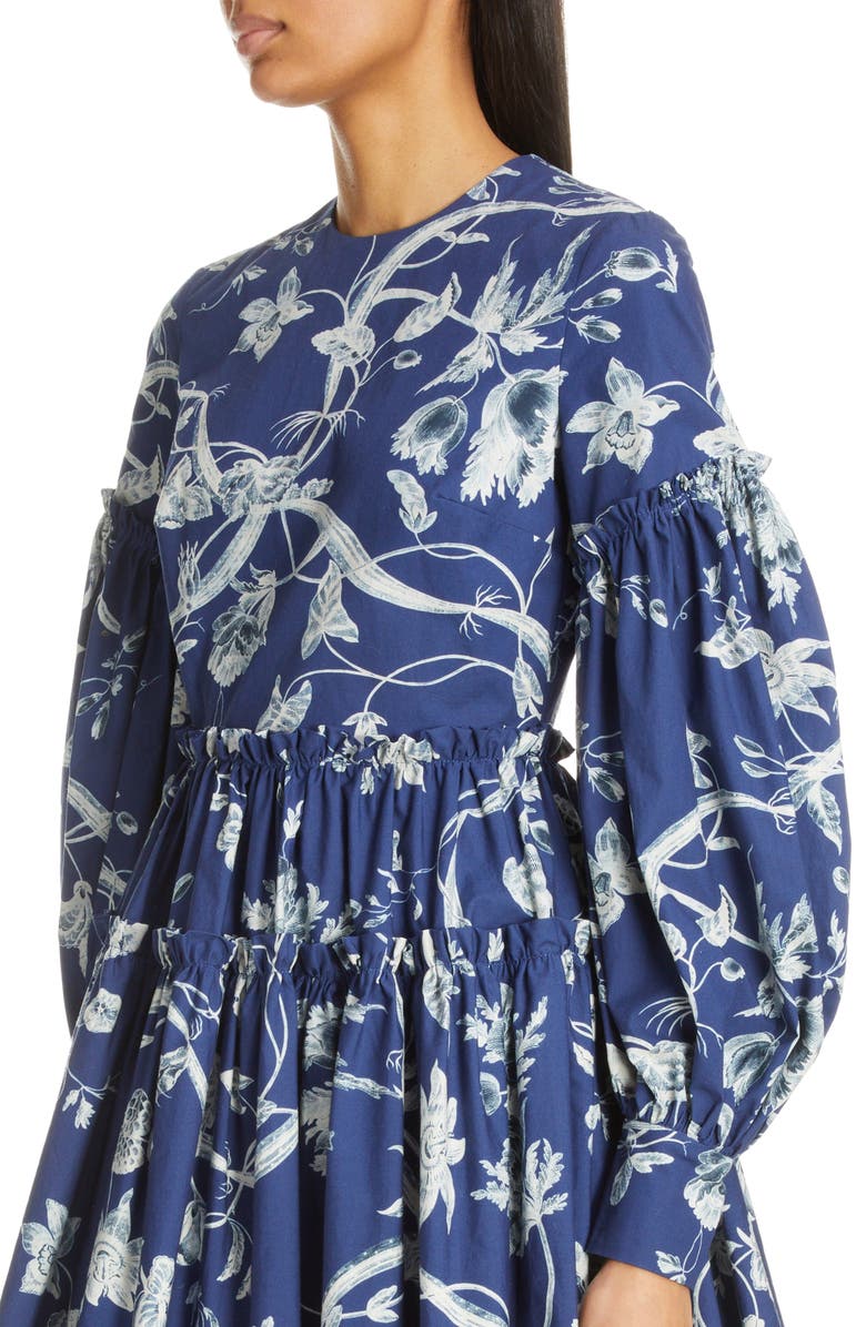 Erdem Floral Long Sleeve Tiered Cotton Dress, Alternate, color,