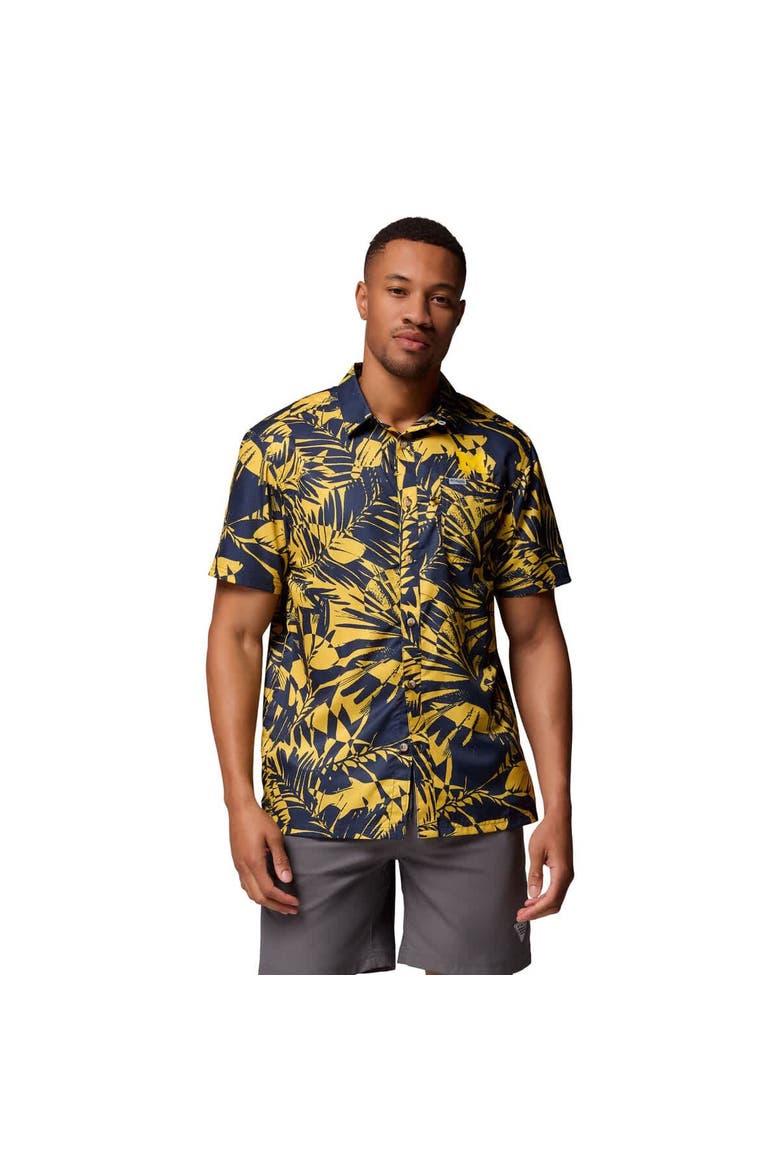 Men's Columbia Navy Michigan Wolverines Super Slack Tide Omni-Wick Button-Up Shirt, Main, color, Navy