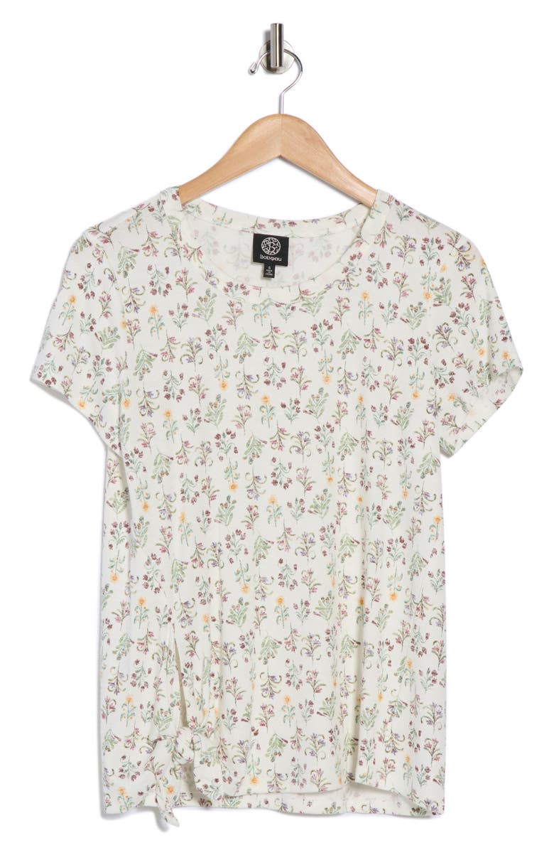 Bobeau Floral Print Side Tie T-Shirt, Alternate, color, Sage/ Rum Floral