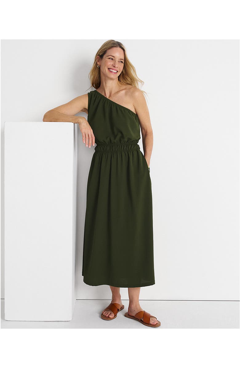 Lands' End Creaseless One Shoulder Midi Dress, Alternate, color, Dark Cilantro Green