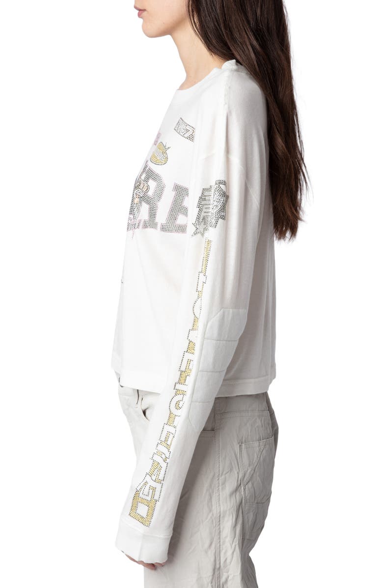 Zadig & Voltaire Rhinestone Logo Long Sleeve Cotton T-Shirt, Alternate, color,
