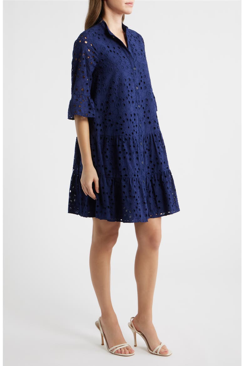 Eyelet Embroidered Tiered Cotton Dress, Alternate, color, DISTANT MOUNTAIN