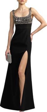 Mac Duggal Sleeveless Crepe Gown With Beaded Detail