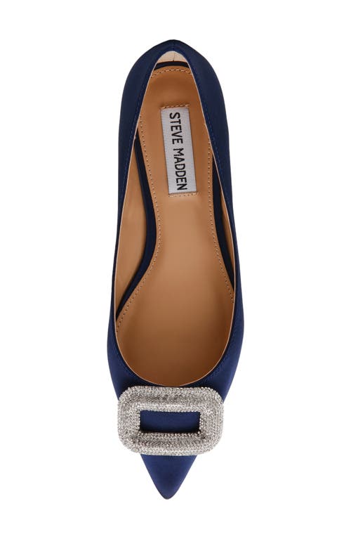 Shop Steve Madden Tink Pointed Toe Flat In Navy Satin